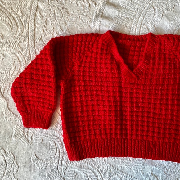 Vintage Red Hand Knit 18-24 Months Baby Sweater - Picture 1 of 7
